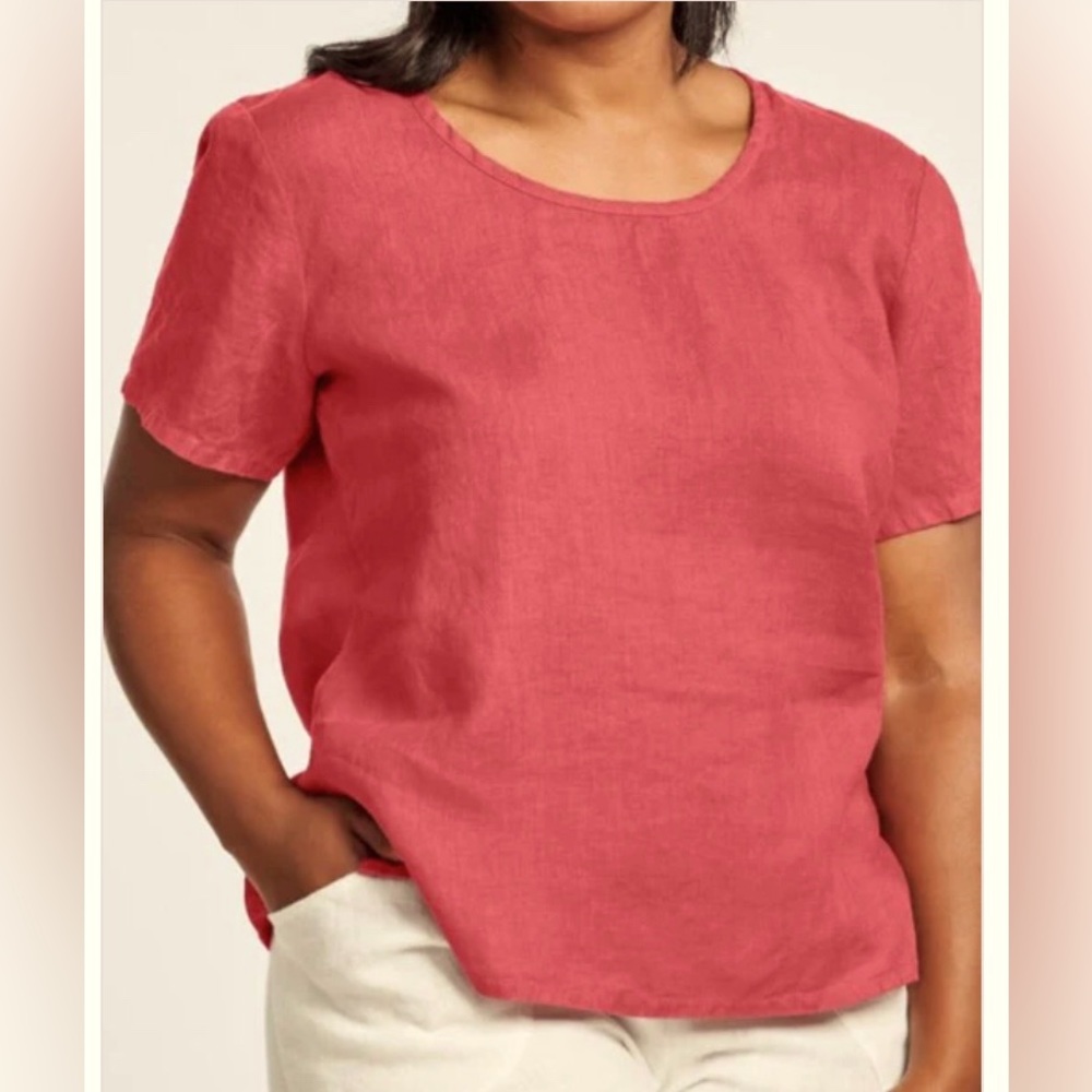 FLAX | 100% Linen Fundamental Tee | Short Sleeve Oversized Salmon Small / Medium